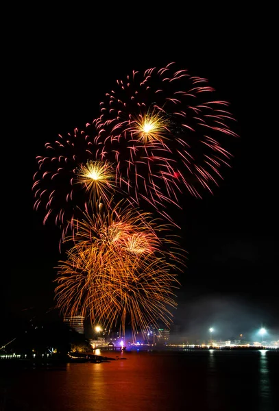 Chonburi Thailandia Gennaio Fuoco Artificio Capodanno Con Bangsaen Gennaio 2019 — Foto Stock