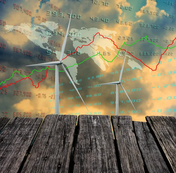 Turbina Eólica Com Gráficos Crescimento Economia Mundial Conceito Energia Limpa — Fotografia de Stock