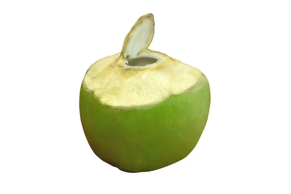 Fruta Coco Verde Aberta Isolada Sobre Fundo Branco — Fotografia de Stock