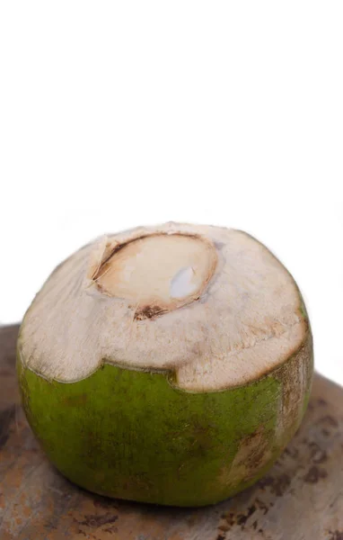 Coconut fruit on wooden table with white background — Stock Photo, Image