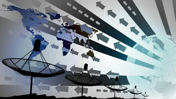 Satellit rätter på taket med världen och grafisk effekt, techn — Stockfoto