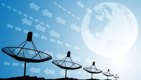 Satellit rätter på taket med världen och grafisk effekt, techn — Stockfoto