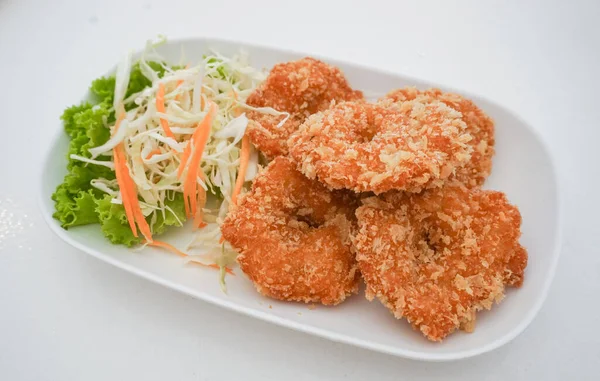 Deep Fried Shrimp Cakes Salad White Dish — Stock Photo, Image