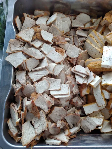 Carne Porco Assada Dentro Bandeja Preparação Para Alimentos — Fotografia de Stock