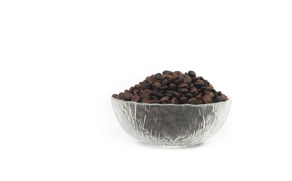 Roasted Coffee Beans Glass Bowl Isolated White Background — Stock Photo, Image