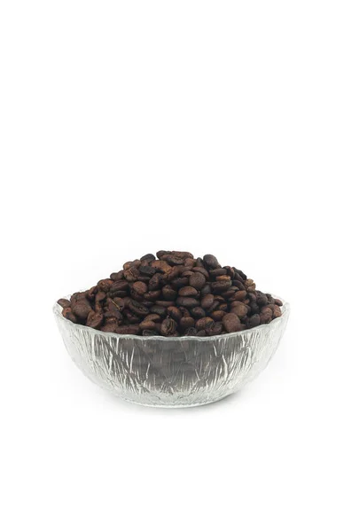 Roasted Coffee Beans Glass Bowl Isolated White Background — Stock Photo, Image