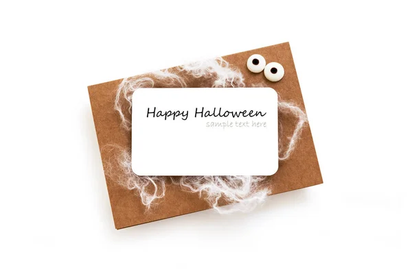 Cartão de convite para o Dia das Bruxas com olhos múmia, fundo marrom e branco — Fotografia de Stock