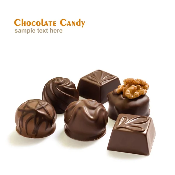 Választék Csokoládé Cukorka Fekete Tej Fehér Csokoládé Dió Marcipán Fehér — Stock Fotó