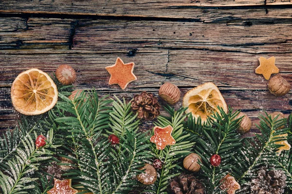 Disegno del bordo di Natale sullo sfondo di legno — Foto Stock
