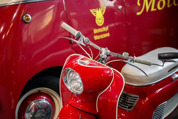 Topacz, Poland - October 13, 2018: Red scooter, 60 years old, produced in Poland Stock Image