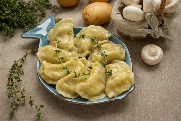 Dumplings Potatoes Mushrooms Very Popular Food Eastern European Countries Poland Stock Picture