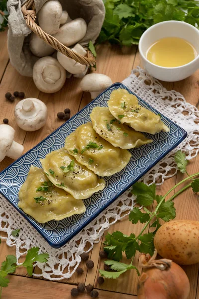 Dumplings Potatoes Mushrooms Very Popular Food Eastern European Countries Poland Stock Photo