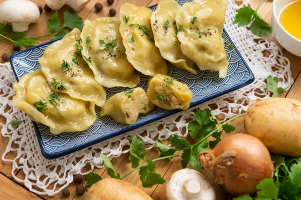 Dumplings Potatoes Mushrooms Very Popular Food Eastern European Countries Poland Stock Photo