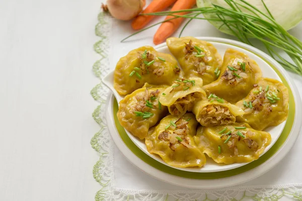 Dumplings Cabbage Fried Onions Very Popular Food Eastern European Countries — Stock Photo, Image