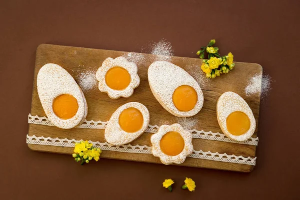 Happy Easter Cookies Shape White Eggs Apricot Yolk Homemade Decoration — Stock Photo, Image