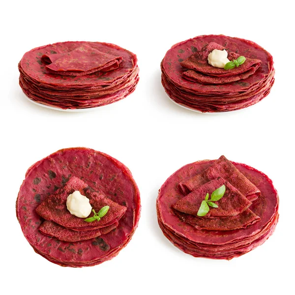 Set of red beetroot pancakes — Stock Photo, Image