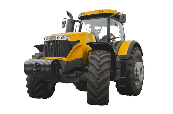 Tracteur Agricole Jaune Isolé Sur Fond Blanc — Photo