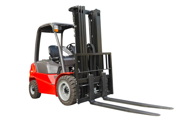 Powerful electric forklift isolated on a white background