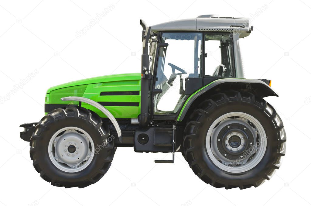 Modern agricultural tractor, side view ( isolated on a white background )