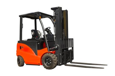 Güçlü elektrikli forklift beyaz arka planda izole edildi