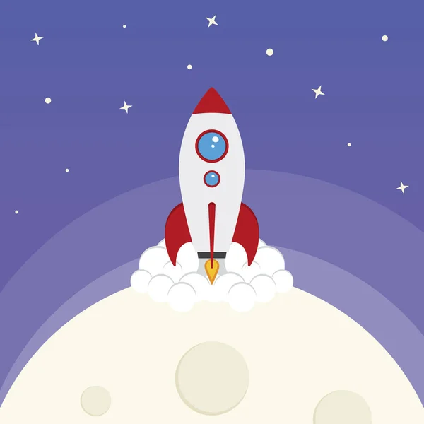 Space Rocket Launching Moon — Stock Vector