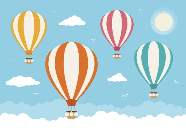 Globos Aire Caliente Volando Por Encima Las Nubes — Vector de stock