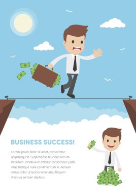 Flyer şablonu köpekbalıkları üzerinde bir ip üzerinde bir işadamı ile