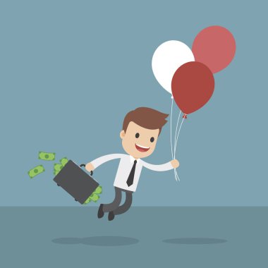 Komik karikatür işadamları uzakta balon üzerinde yüzen