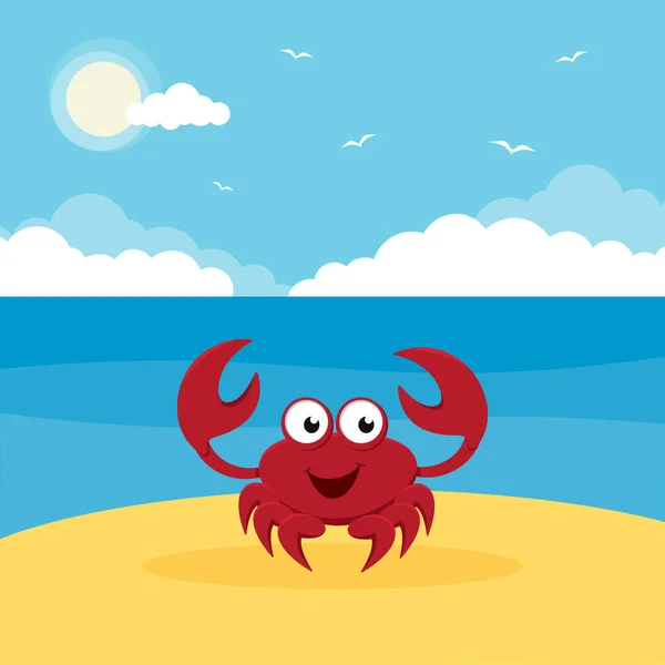 Cartoon Crab Sand Sea — Stock Vector