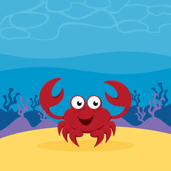 Cartoon Crab Sand Sea — Stock Vector