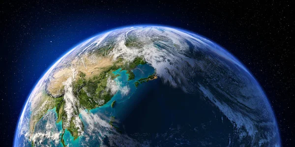 Planeta Terra Com Alívio Detalhado Atmosfera Dia Noite Oceano Pacífico — Fotografia de Stock