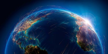 Dünya'daki detaylı hava yolları. 3d render