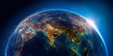 Dünya'daki detaylı hava yolları. 3d render