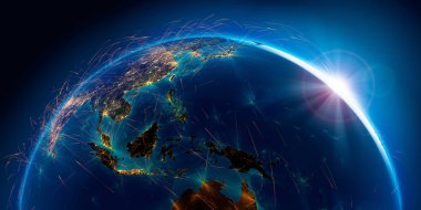 Dünya'daki detaylı hava yolları. 3d render