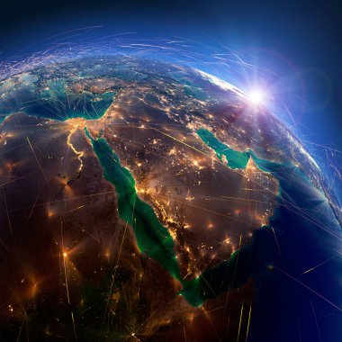 Dünya'daki detaylı hava yolları. Suudi Arabistan. 3d render