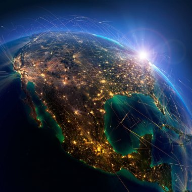 Dünya'daki detaylı hava yolları. Meksika ve Birleşik Devletler. 3d r