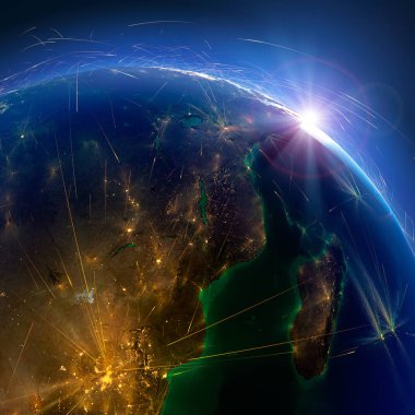 Dünya'daki detaylı hava yolları. Güney Afrika, Mozambik ve Madag
