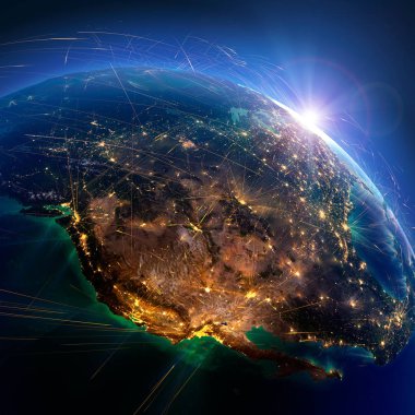 Dünya'daki detaylı hava yolları. Abd. California. 3d render