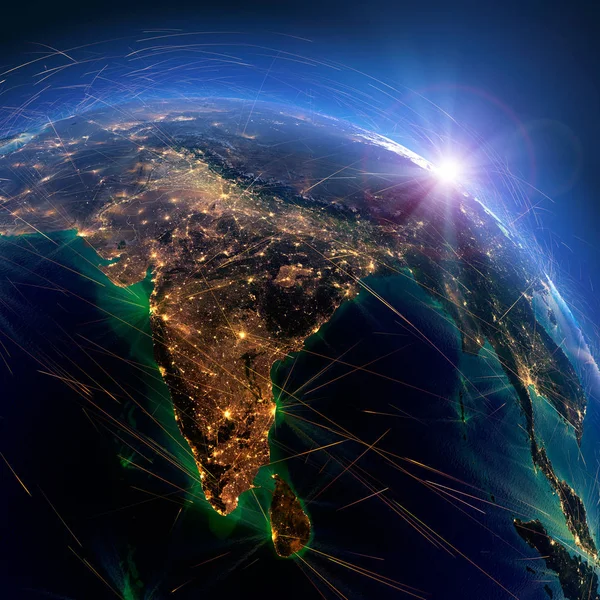 Detailed air routes on Earth. India. 3D rendering — Stock Photo, Image