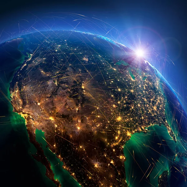 Detaillierte Flugrouten auf der Erde. USA. 3D-Darstellung — Stockfoto