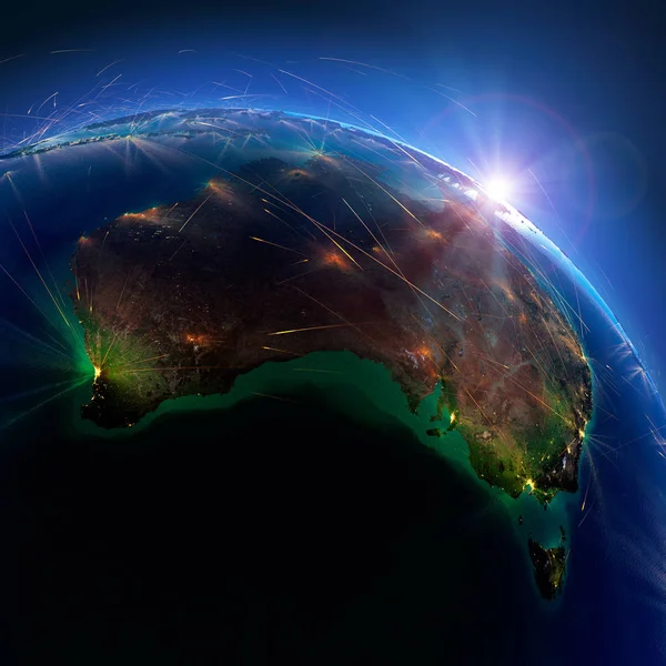 Detailed air routes on Earth. Australia. 3D rendering — Stock Photo, Image