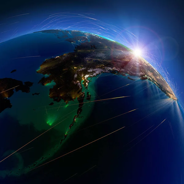 Itinerari aerei dettagliati sulla Terra. Alaska. Rendering 3D — Foto Stock