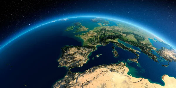 Terra detalhada. Espanha e Mar Mediterrâneo — Fotografia de Stock