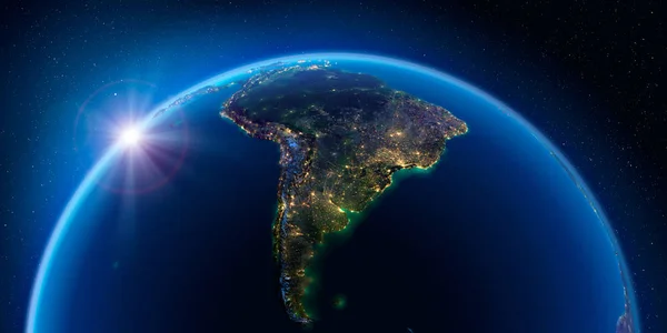 Земля вночі і світло міст. Південна Америка. — стокове фото