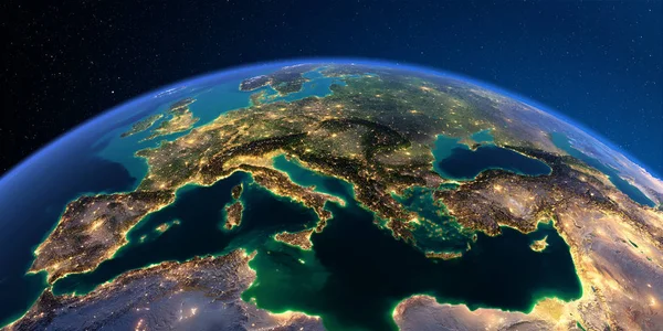 详细的地球。欧洲。地中海 — 图库照片