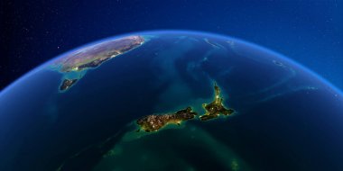Detailed Earth at night. New Zealand clipart