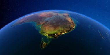 Geceleri ayrıntılı Dünya. Avustralya ve Tazmanya