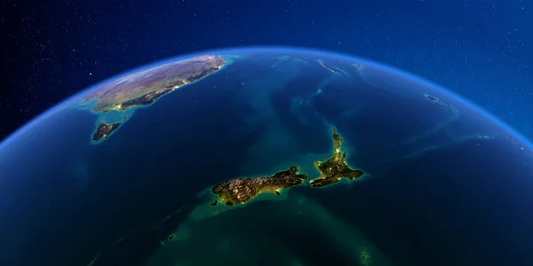 Gedetailleerde aarde 's nachts. Nieuw-Zeeland — Stockfoto