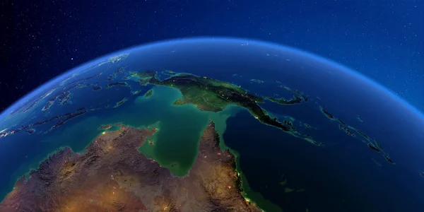 Terra dettagliata di notte. Australia e Papua Nuova Guinea — Foto Stock