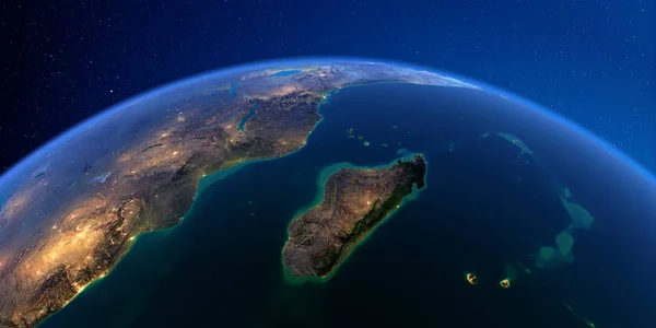 Terra dettagliata di notte. Africa e Madagascar — Foto Stock